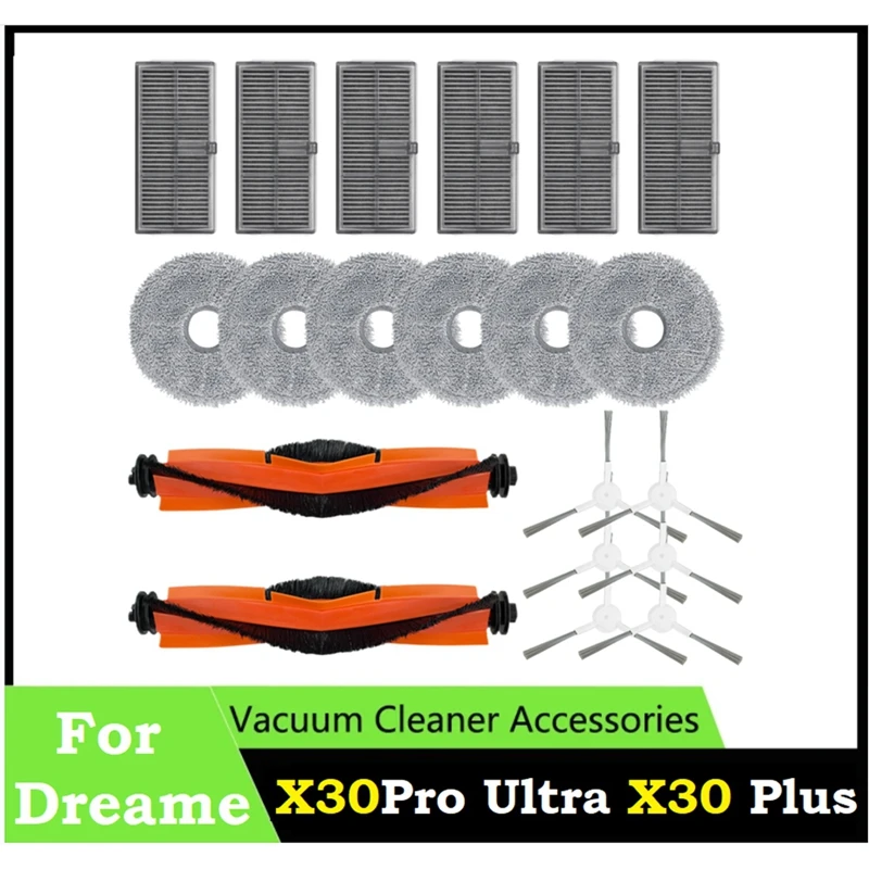 Pièces de rechange en plastique et tissu pour aspirateur Robot Xiaomi Dreame X30 / X30 Pro, brosse latérale à rouleau, filtre HEPA