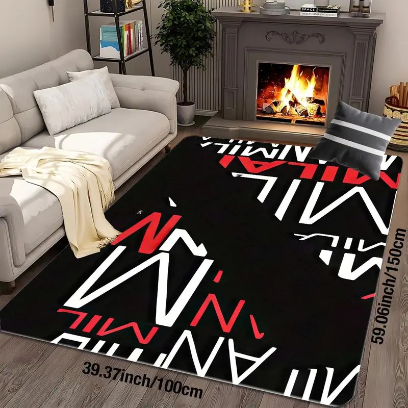 Flannel Printed Milan Text Rug Bold Typography Design Soft Fleece Floor Mat Living Room Carpet Modern Decor Urban Style Rugs
