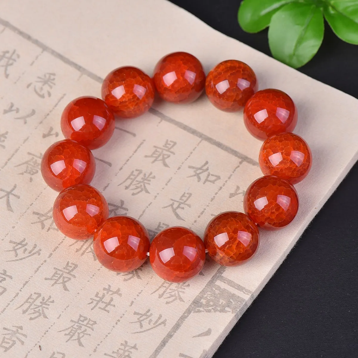 Natural Red Dragon Vein Agate Beaded Bracelet Round Cracked Texture Stone Beads Elastic Bangle Unisex Lucky Gemstone Jewelry