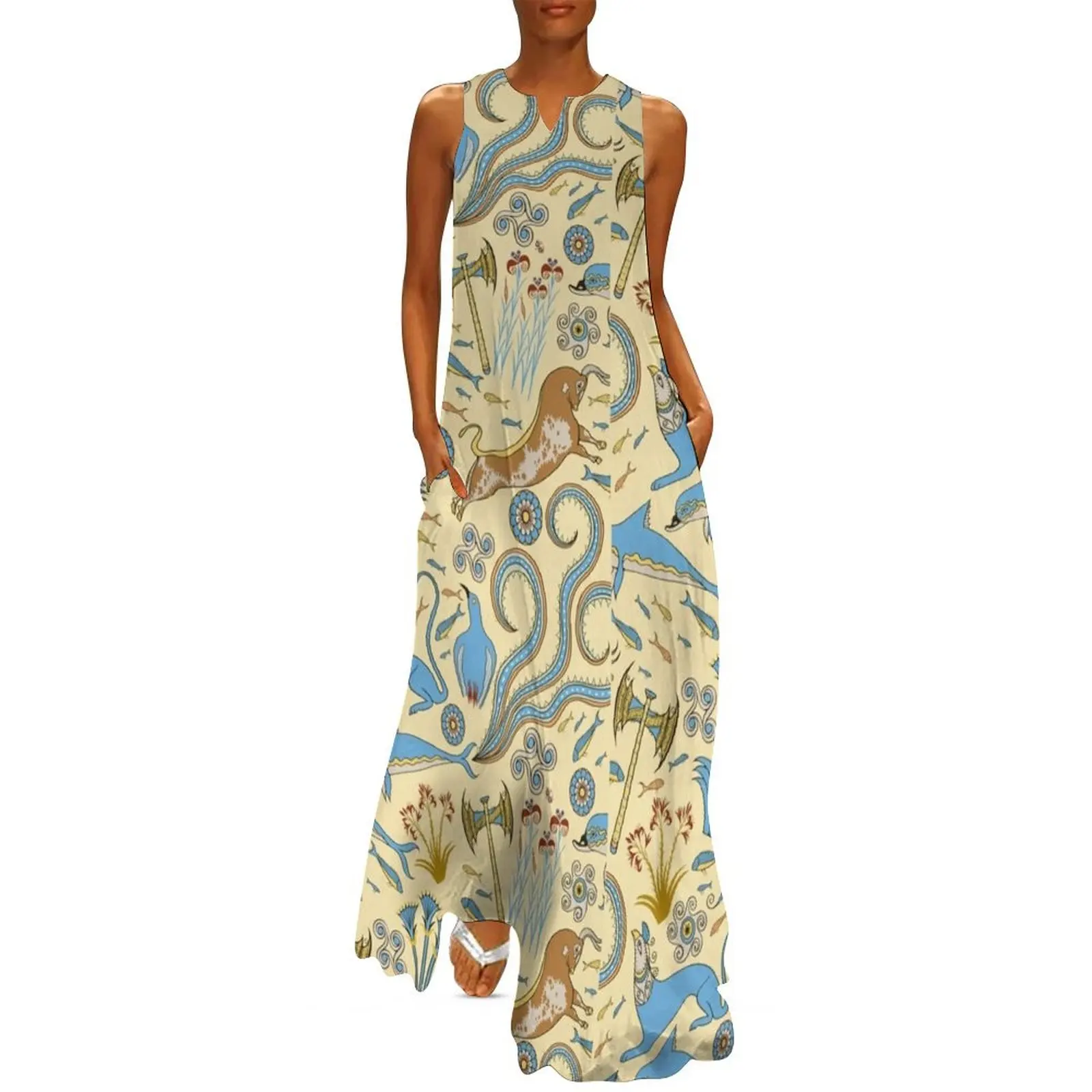 

Minoan Fresco Motifs Pattern Long Dress Women's summer dress summer dresses for women 2025 Dress