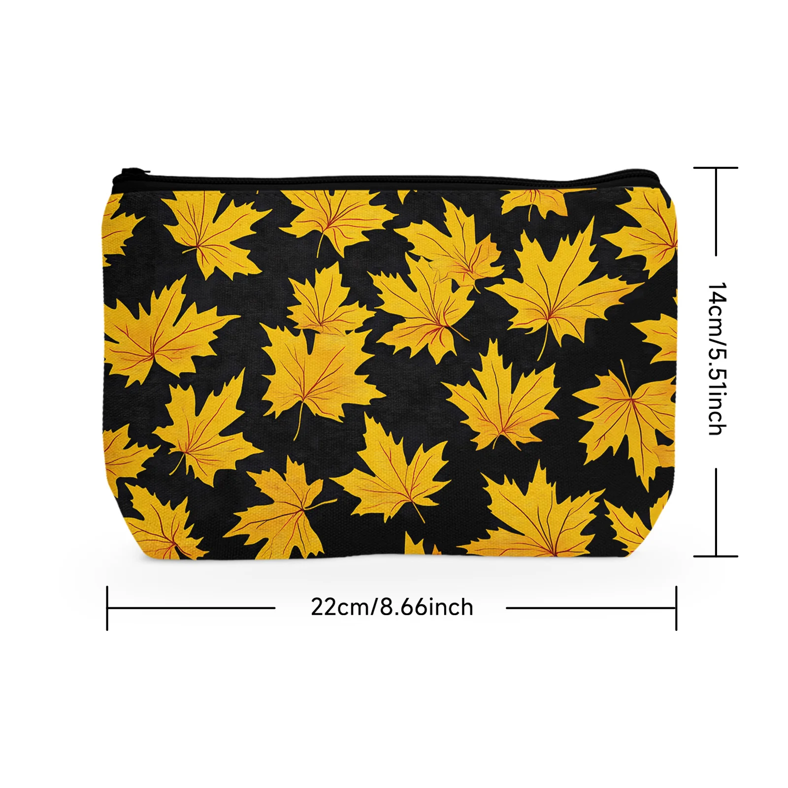 1Pc Cute Autumn Yellow Leaves Cosmetic Bag Funny Maple Leaf Cosmetic Bag For Women Portable Cosmetic Bag With Zipper Best Gift