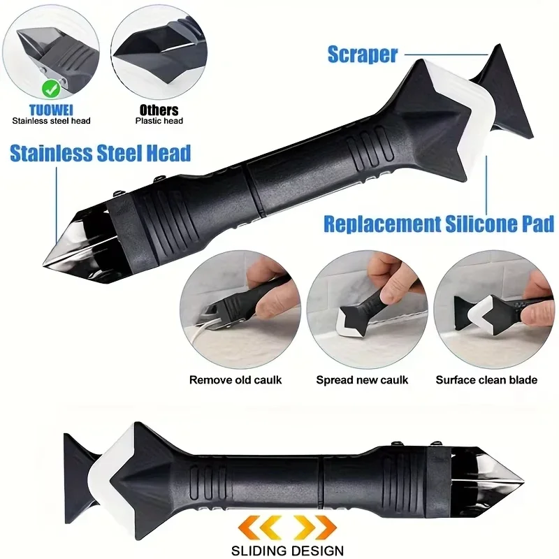 مكشطة رأس من الفولاذ المقاوم للصدأ 3 في 1 أداة سد من السيليكون | مقبض بلاستيكي متين | مقبض مريح - مجموعة واحدة مع #1