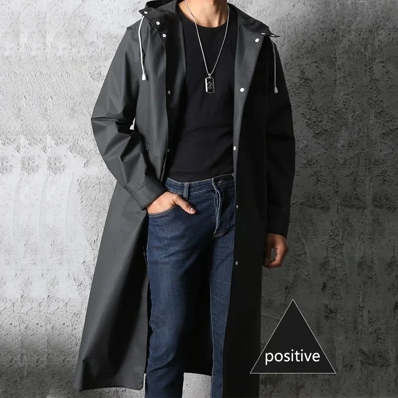 Men's Biker Raincoat Waterproof Rain Resistant Poncho Black Raincoats for Rain Adult Windbreaker Style Rope Coat Woman Gear Home