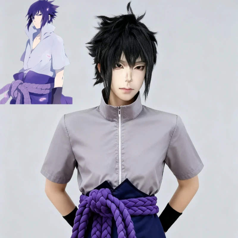 Аниме персонаж Учиха Саске косплей костюм Хэллоуин костюм для вечеринки топ брюки пояс Cos конвенция версия для взрослых унисекс