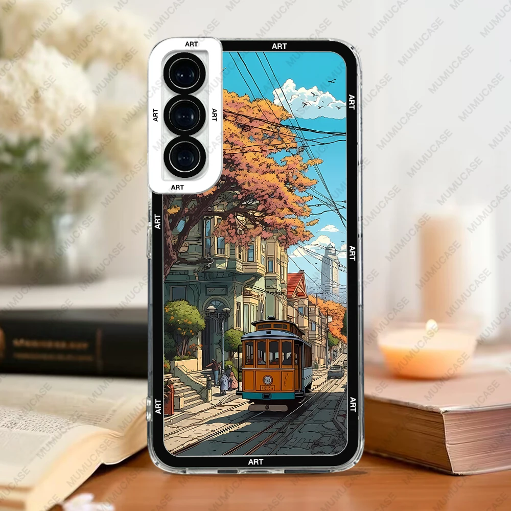 Case For Samsung Galaxy S20 S21 FE S22 Plus S23 Ultra A22 A54 5G Soft Cover City Landscape Art