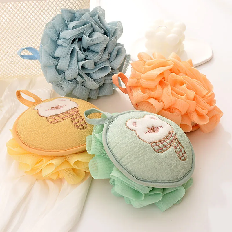2 in1 Cute Cartoon Body Bath Sponge Soft Exfoliating Loofahs Shower Ball Hangable Scrub Towel Bath Ball Body Cleaning Brush New