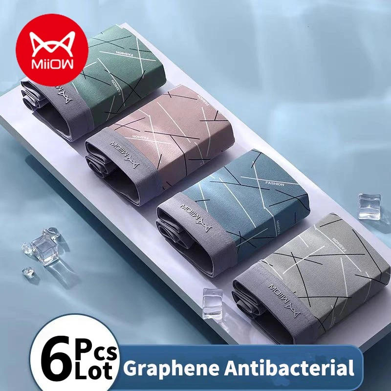 

MiiOW 6Pcs Graphene Antibacterial Men Underpants Boxershorts Comfortable Cuecas Man Underwear Boxers Men's Panties Trunks L-3XL