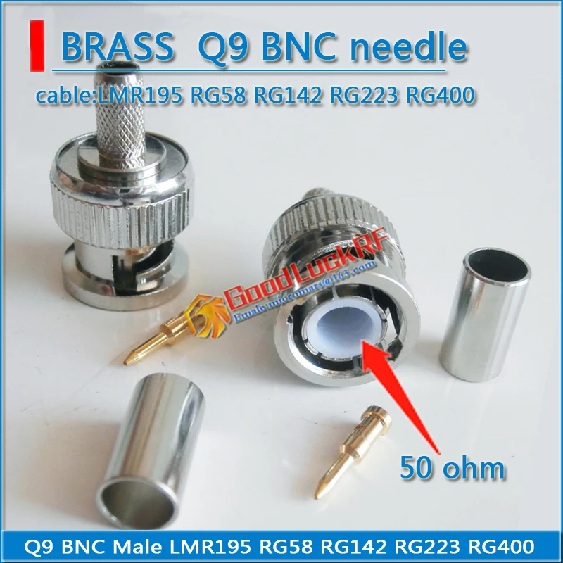 1X Pcs Q9 BNC Male Plug RF Coax Connector Socket Crimp for LMR195 RG58 RG142 RG223 RG400 RF Coaxial Straight Nickel plated