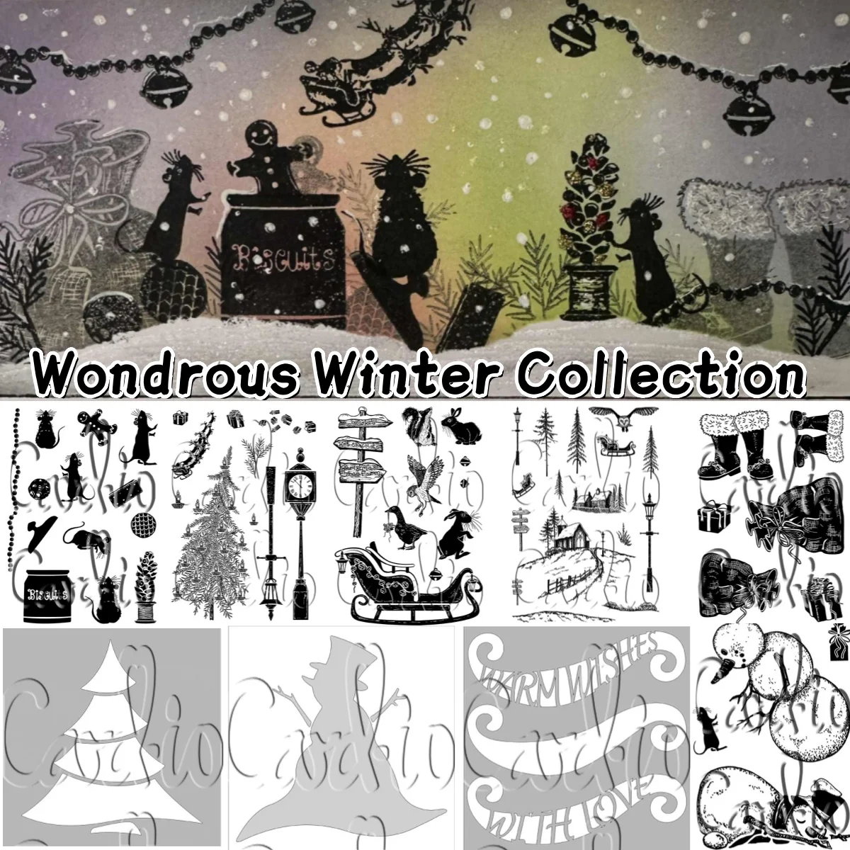 

2025 Christmas Sled Boots Tree Mouse Clear Stamps Stencil for DIY Making Card Scrapbook Embossed Craft Template Decoration