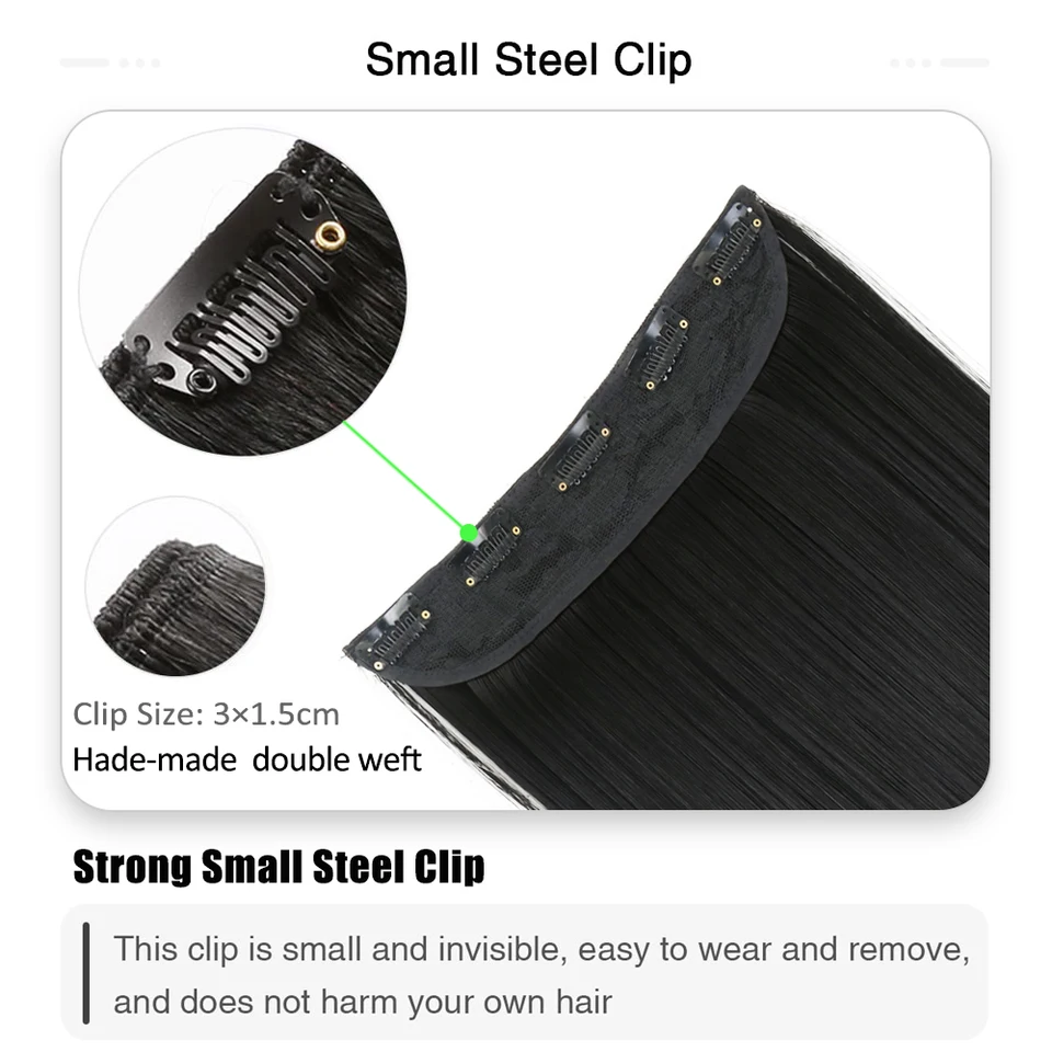 Extensión de cabello sintética larga y lisa de una pieza con 5 clips, rubia, marrón o negra, postizo resistente al calor 3