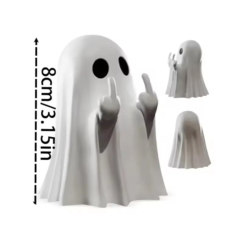 Halloween Ornaments Cute Middle Finger Ghost Statue Funny Decorations PVC Material Office Home Desktop Creative Decoration
