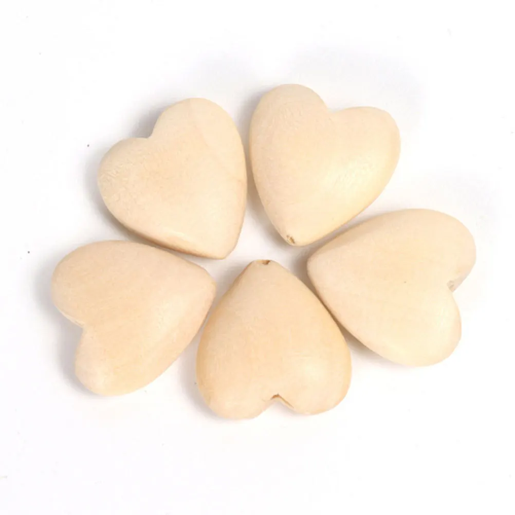 

50pcs Unfinished Wood Heart Beads For Diy Craft Jewelry Making Valentine'S Day Decoration Wooden Bead Accessories Spacer Beads