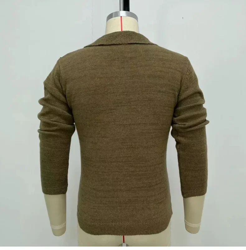 Новые мужские свитера с длинными рукавами, пальто с отложным воротником, однобортное пальто, облегающее пальто-кардиган с открытой строчкой, осень-зима