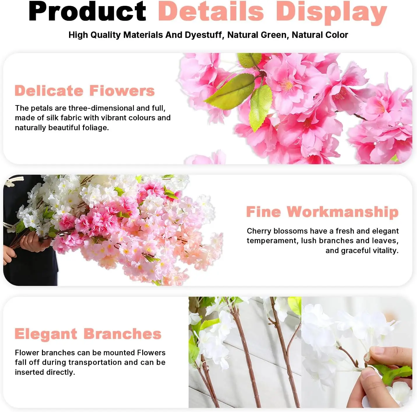 Artificial Cherry Blossom Tree Fake Flower Background Wall with Simulated Branch Rattan for Indoor Ceiling Air Conditioning
