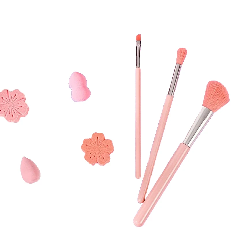 Pink Eyeshadow Powder Blusher Brush Set of 2 Mini Water Drop Beauty Egg Cherry Blossom Makeup Powder Puff Makeup Tools Sets