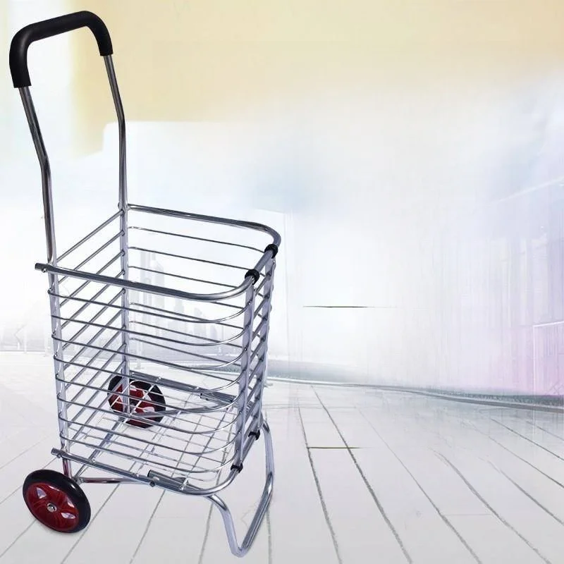 Stainless Steel Shopping Cart Portable Hand Pulling Carriage Stair Climbing Vegetable Buying Small Foldable Trolley
