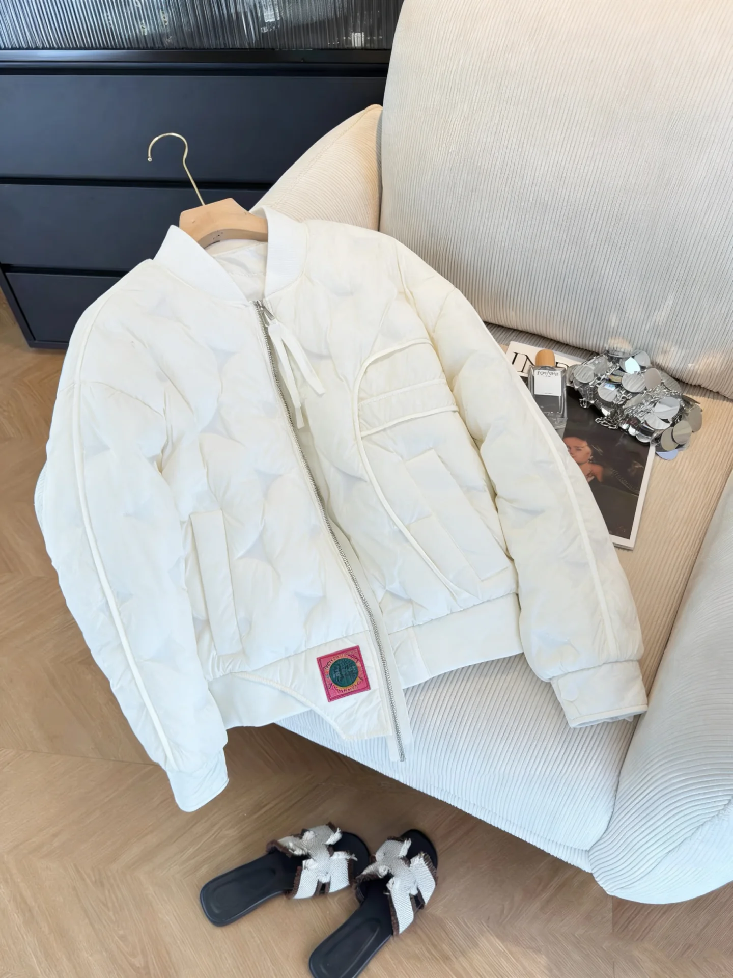 

Faionable Heavyweight Cotton Jaet Women's Loose Fit Warm Quilted Stand Collar Diamond Patterned Autumn Winter Korean Sle