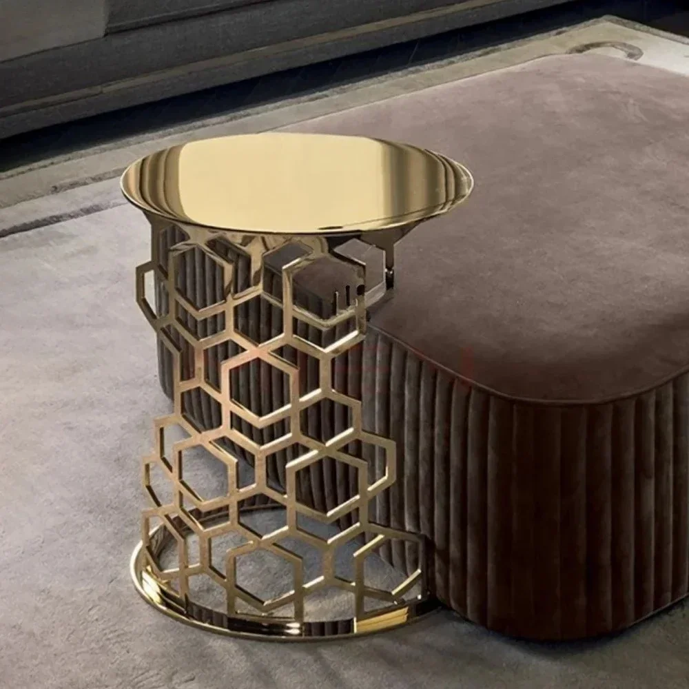 A Light luxury stainless steel metal corner leather panel laser cutting integrated molding edge table