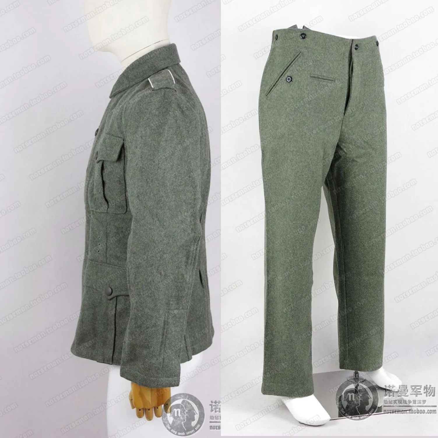 

German Cosplay WH M40 Fieldgrey Wool Feldbluse Field Blouse Tunic with Shoulder Straps and Trouser Pants Nordland 1944