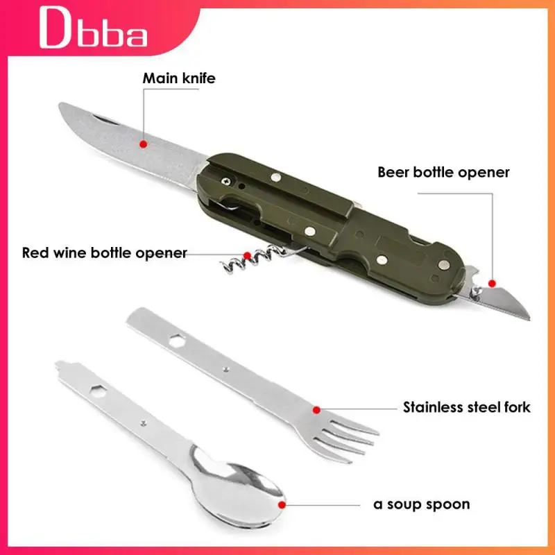 Outdoor Camping Foldable Tableware Knife Fork Spoon Combination Set Stainless Steel Tableware For Hiking Hunting Fishing