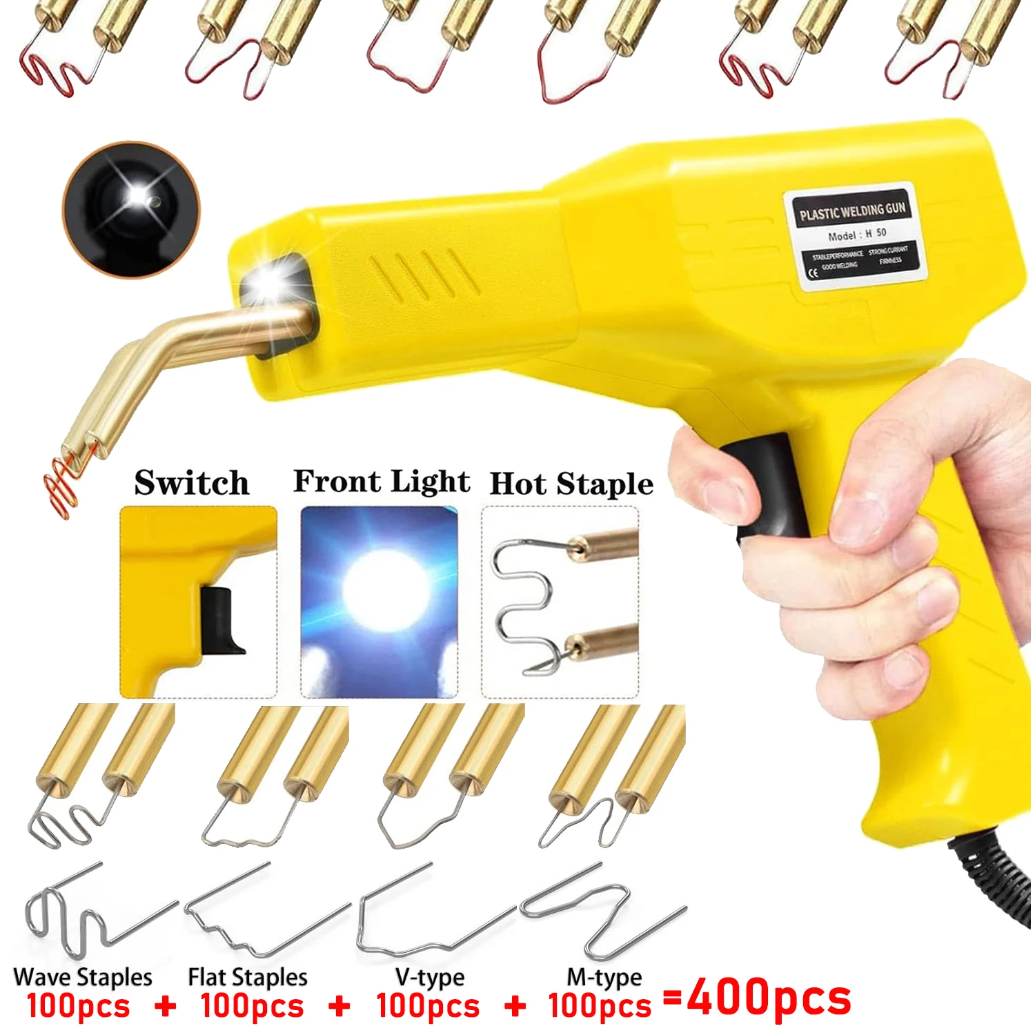 50W Yellow Plastics Welder Gun Hot Staplers Welding Machine Staple Repairing Machine Car Bumpers Repairing Stapler Welding Tools