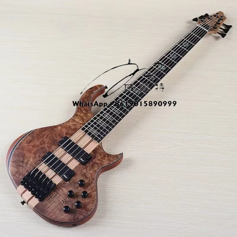 43-Inch 7-and 6-String Active Electric Bass Guitar with Matte Finishing Teak Veneer Top Panel Mini LED Light-Up Effect