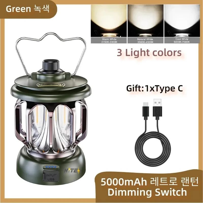 

Retro Portable Camping Lantern 6000mAh Outdoor Kerosene Vintage Camp Lamp 3 Lighting Modes Tent Light for Hiking Climbing Yard