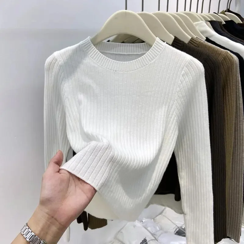 

2024 New Women Sweater Autumn Long Sleeve Pullover Basic Top Fashion O Neck Elastic Female Winter Solid Knitted Jumper