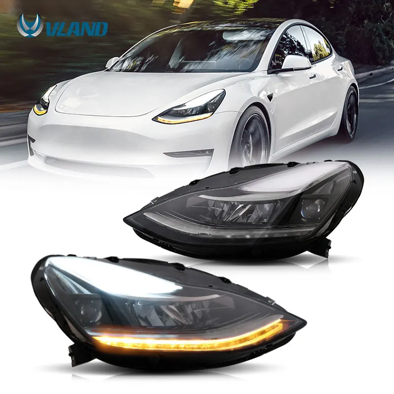 VLAND Factory LED Headlight 2017-2022 Body Kit Accessories Car Auto Parts Bodykit Lighting Sequential Synth for Tesla Model 3