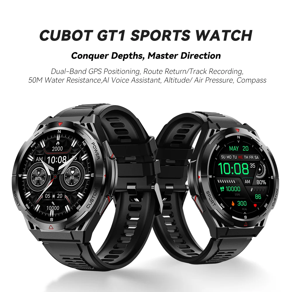 Cubot GT 1 Smartwatch 1.43 Inch AMOLED, 5ATM Waterproof Sport Watch for Men, Bluetooth Call, Heart Rate & Sleep Tracker, 480mAh