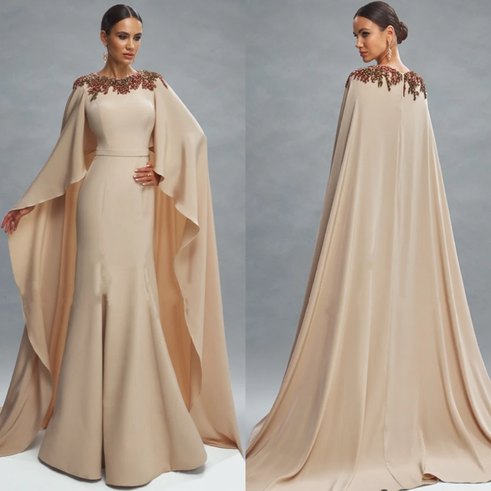 

Customized Jersey Applique Formal Evening Column Scoop Neck Bespoke Occasion Gown Long Dresses