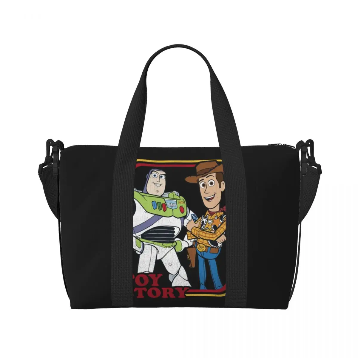 Custom Toy Story Buzz Lightyear Woody Beach Tote Bag Women Big Compartment Gym Beach Travel Bags