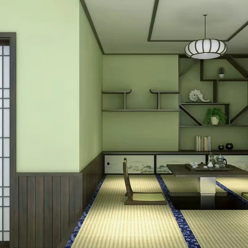 Green Solid Color Tatami Wallpaper Japanese Style Matcha Green Wall Decoration for Bedroom and Restaurant