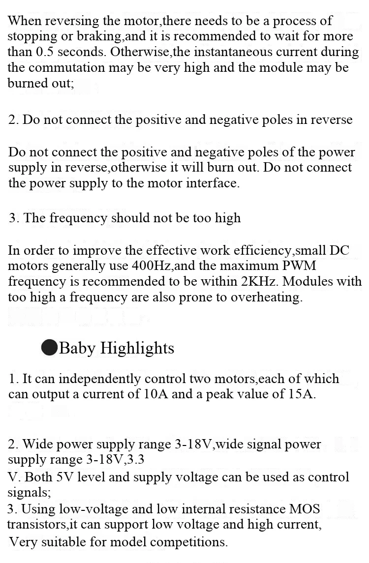 10A Dual-Channel-DC-Motor-Treibermodul, Vorwärts-/Rückwärts-PWM-Geschwindigkeitsregelung & Dimmung, 3-18V Niederspannung, hoher Strom – Detail 6