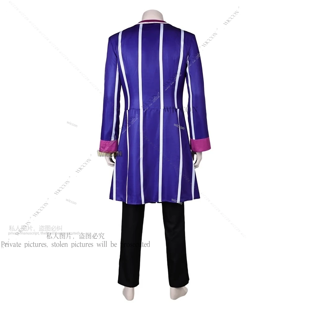 Alastor traje cosplay para homens, peruca de hotel Anime Cartoon roxo chapelaria conjunto de óculos, acessório de role play festa de Halloween, novo