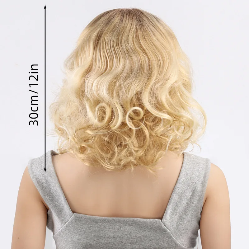 Women's Gold Gradient Short Curly Synthetic Wig