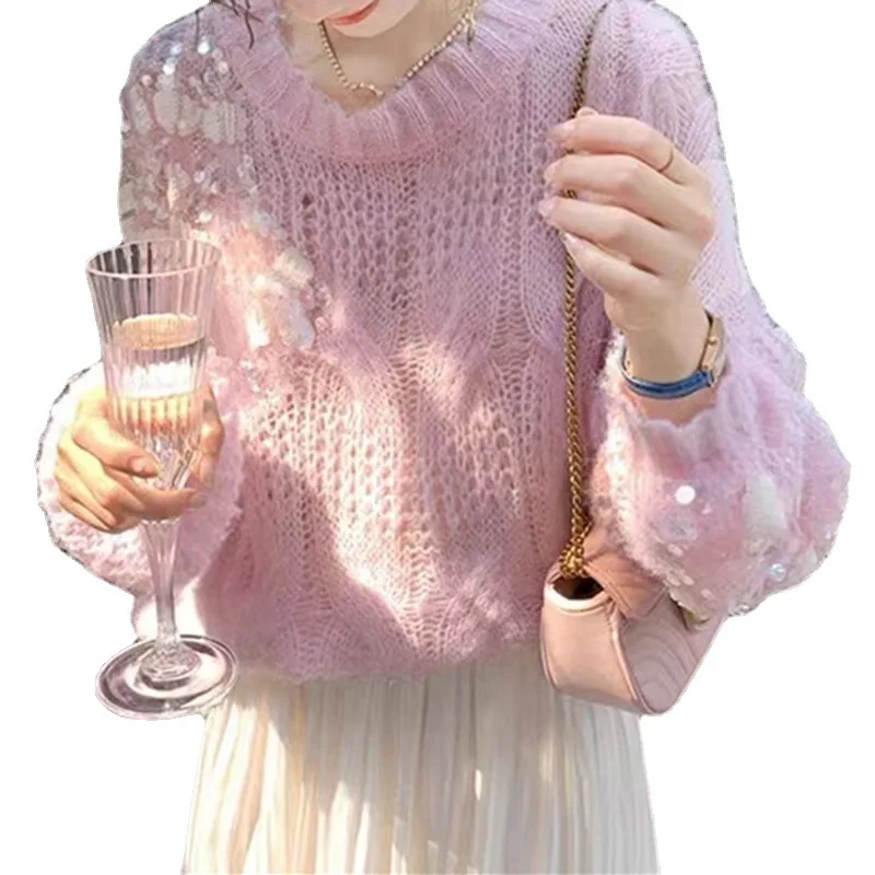 2022  Women Shiny Thicken Warm Sequin Sweater Female Harajuku Tassel Sequins Bead Sweaters Knitted Jumper Femme Pullovers Mujer