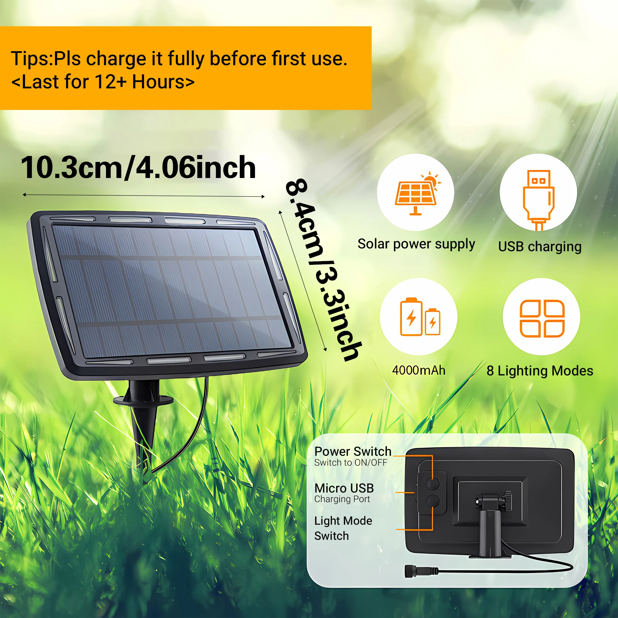 سلسلة أضواء خارجية تعمل بالطاقة الشمسية بطول 100 قدم، مصابيح فناء مقاومة للماء مع جهاز تحكم عن بعد، 50 لمبة LED، 8 أوضاع إضاءة، للفناء الخارجي #4