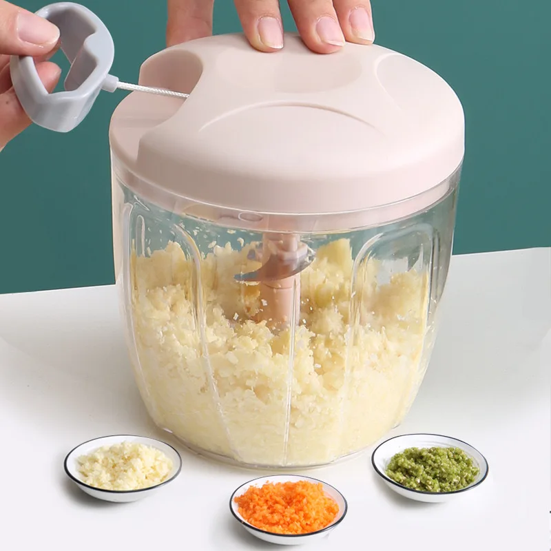 Manual Pull String Garlic Chopper Portable Mini Hand Food Processor for Onion Chili Ginger Mincing, Baby Food & Vegetable Cutter