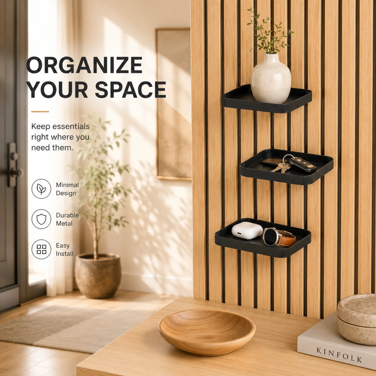 1-piece/heavy-duty soundproof panel tray storage rack, non drilling snap on installation, strong load-bearing capacity, stylish