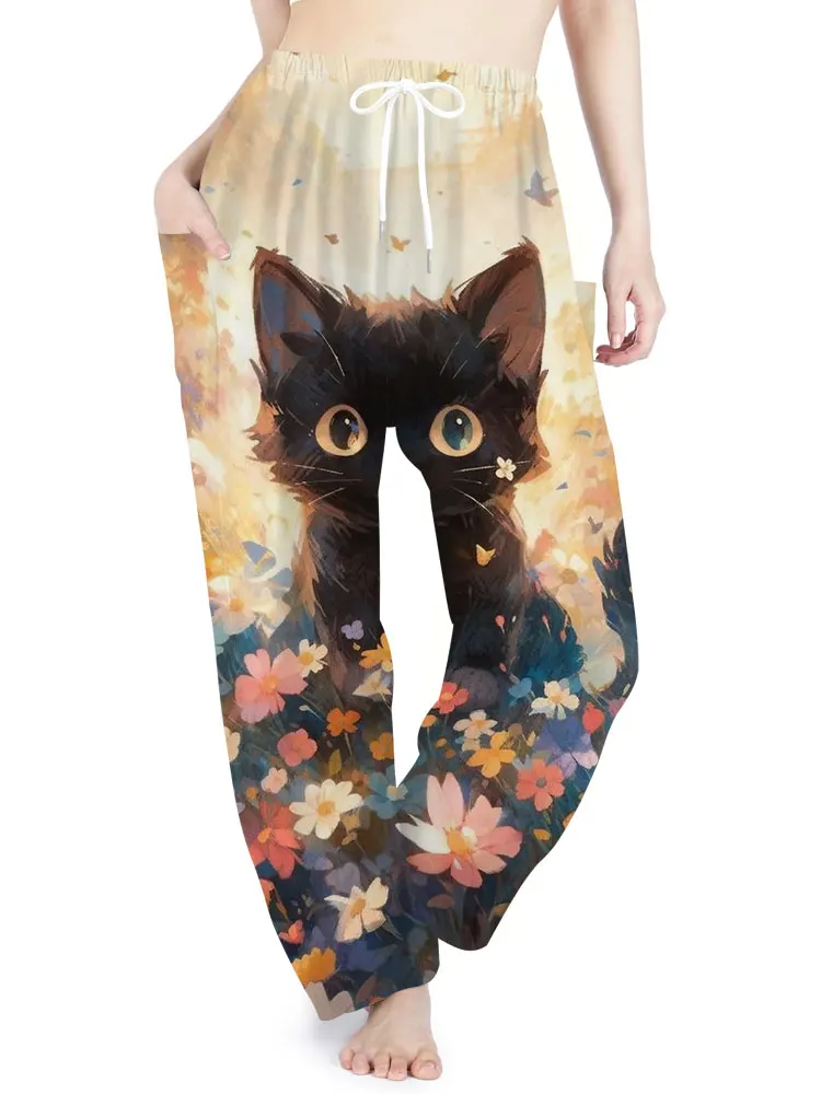 Pants Bohemian PrintPants Summer Fall Ladies Bohemian Holiday Pants Casual Fashion Avant-garde Card Fashion Pant Cat