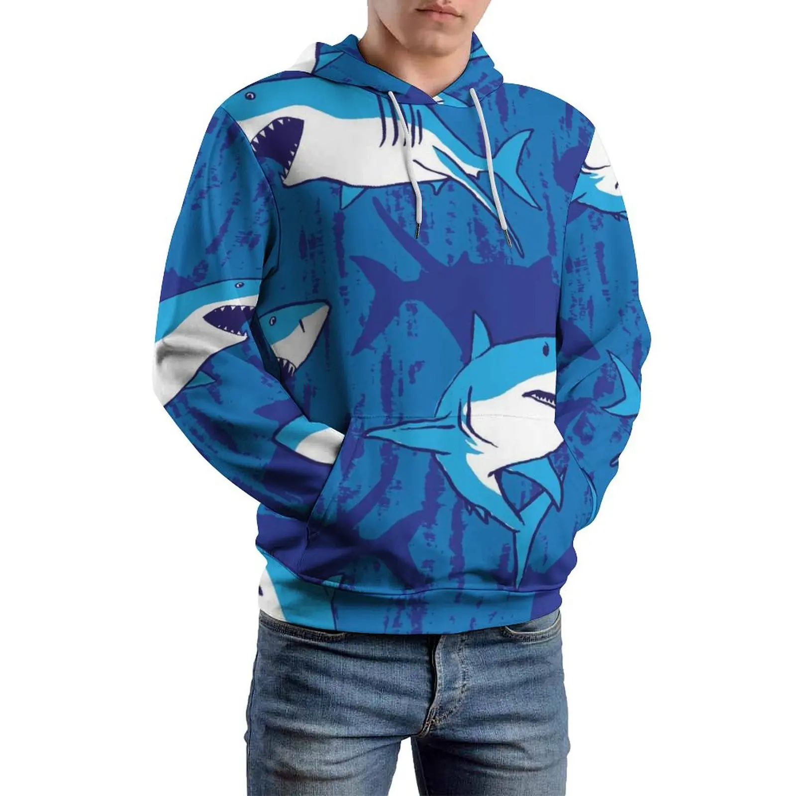 

Bull Shark Print Loose Hoodies Ocean Life Animal Pretty Hoodie Male Long Sleeve Oversized Casual Design Top