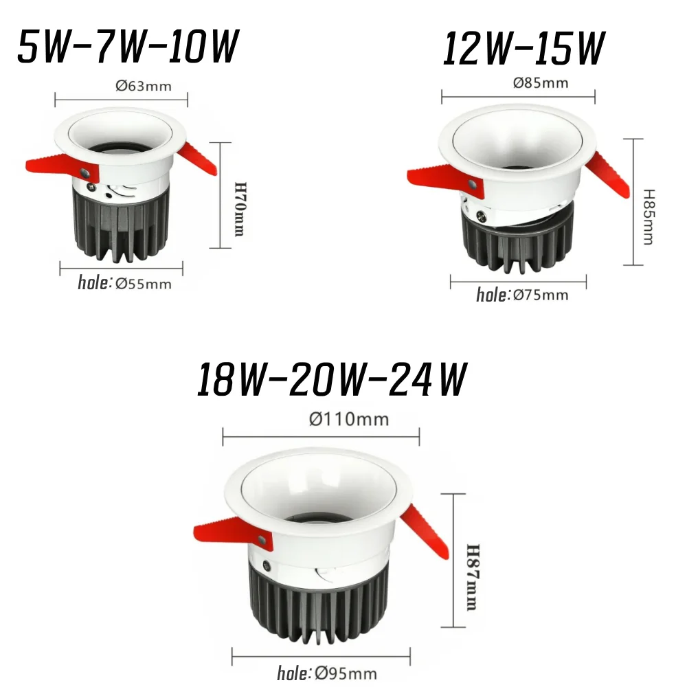 راحة المضادة للوهج LED عكس الضوء COB الأضواء 5W7W10W 12W15W18W رقاقة 20 واط 24 واط النازل مصباح السقف AC85-265V الأعمال المنزلية