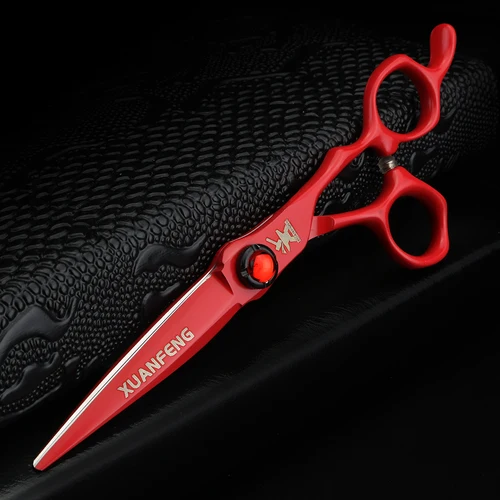 Imagen 2 del producto XUANFENG Tijeras para el cabello de rubí de 6 pulgadas Tijeras de corte y tijeras de adelgazamiento completamente rojas para peluquero 440c