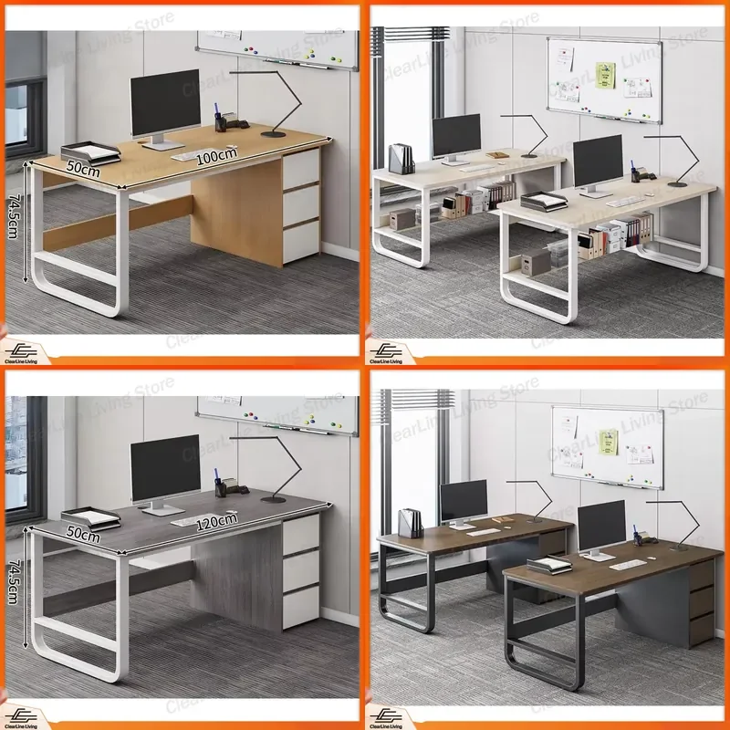 Modern Minimalist Computer Desk with Drawers Ergonomic Home Office Staff Workstation for Study Writing Table