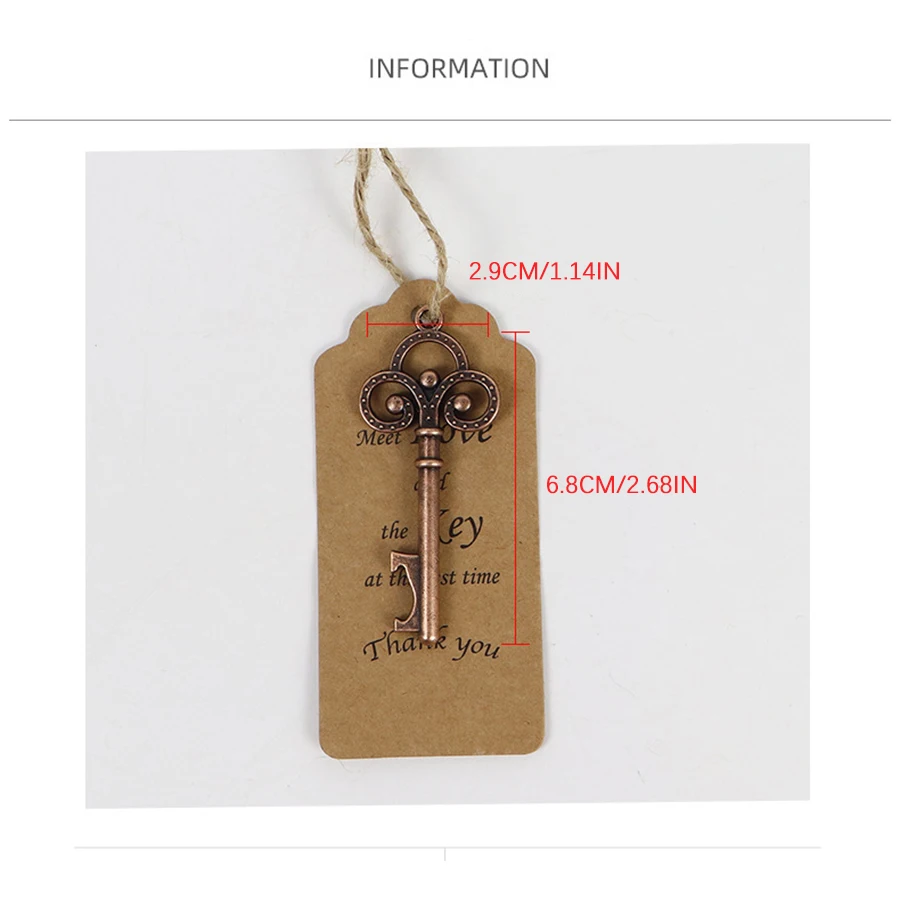 12 vintage copper key bottle openers hang tags natural jute ropes sets creative DIY wedding festival bottle decoration pendants