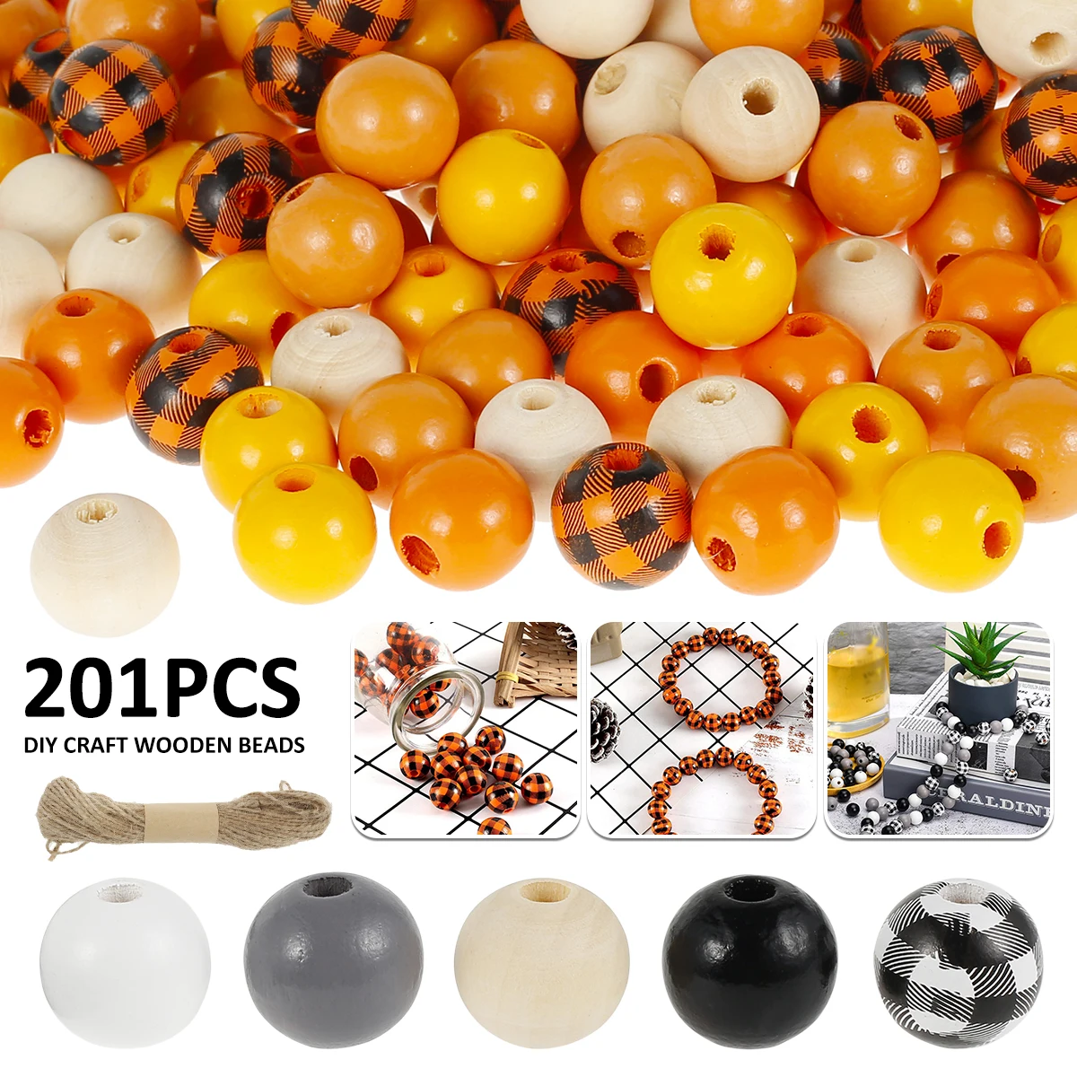 200pcs 16mm Wood Beads Natural Big Hole Wooden Loose Beads Handmade for Bracelet Necklace DIY Jewelry Making Accessories