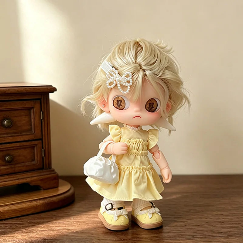 5Pcs Doll Outfit Set Lemon Yellow Puff Dress with Pearl Hair Clip Cloud Bag Doll Clothes Fit 1/8 BJD Zsiga Accessories view 2