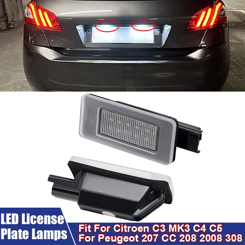 2Pcs LED License Plate Lamps Signal Lamp Fit For Citroen C3 MK3 C4 C5 For Peugeot 207 CC 208 2008 308 II #9682403680, 9661480980