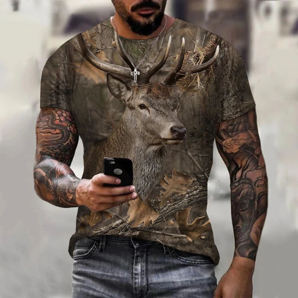 Camouflage Boar Hunting Animal T Shirts Mens Womens 3D Printed Short Sleeves Tops Street Casual Harajuku Oversized Men Clothing